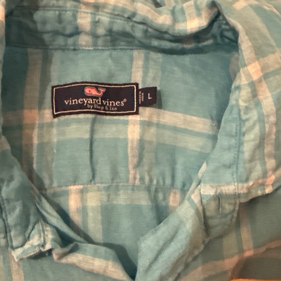 Vineyard Vines Shirt Men's Large Blue/White Plaid 100% Linen Button Up‎ Preppy - Picture 1 of 6